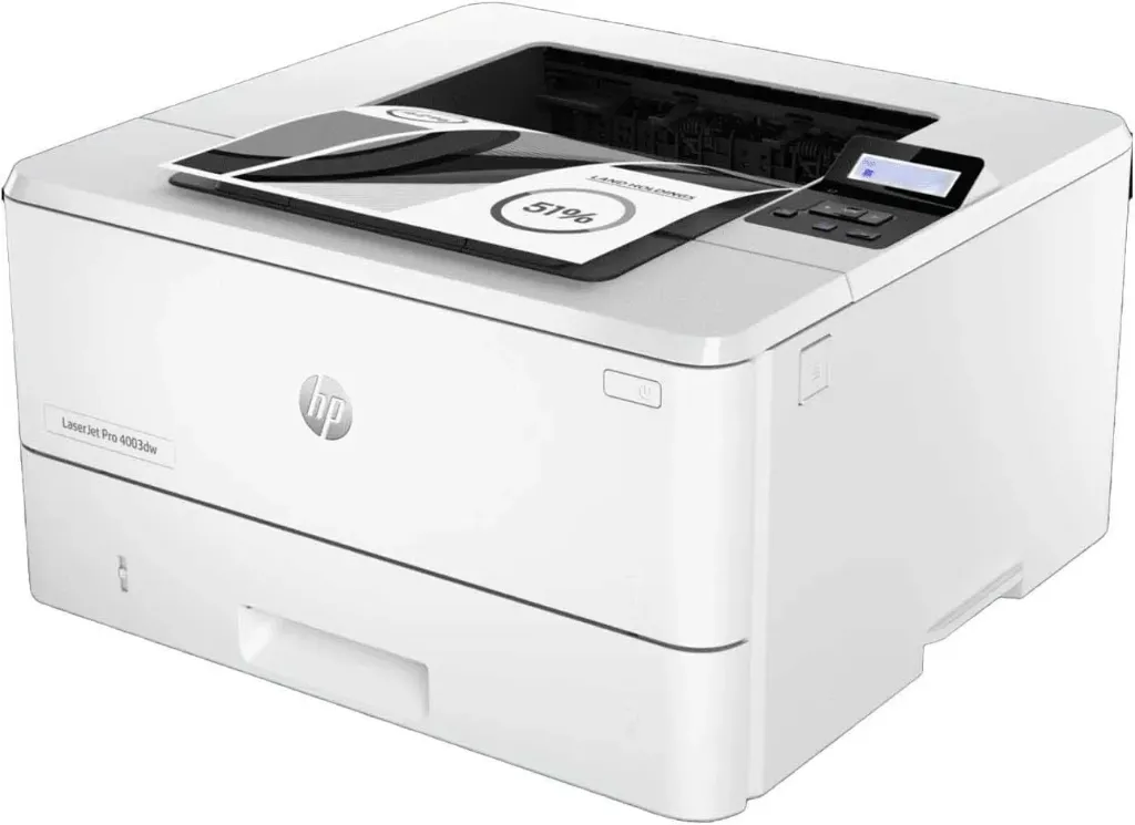 HP LaserJet Pro 4003dw A4 Laser Printer, LCD Display, Up to 40ppm Print Speed, 1200x1200 dpi Resolution, Up to 80000 Pages Duty Cycle, USB,Ethernet,Wi-Fi, White | 2Z610A