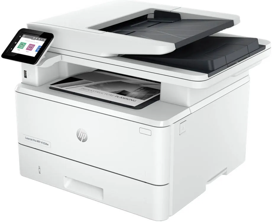 HP LaserJet Pro MFP 4103fdn Multifunction Printer | Black & White | Print, Copy, Scan, Fax | Touchscreen, Automatic Duplex, High-Capacity Trays | JetIntelligence Toner | Ethernet | For Small & Medium Businesses (2Z628A)