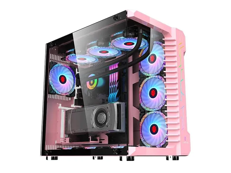 WJCOOLMAN Coolman Robin lll Pink Full Tower Gaming Case with 7 ARGB Fans & Controller, Tempered Glass Front & Side Panel | Robin lll Pink- CASE-202 PINK