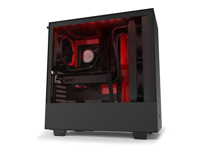[CASE-086 BK/RD] NZXT H510i CA-H510I-B1 Compact ATX Mid-Tower Gaming PC Case with Tempered Glass Side Panel, Vertical GPU Mount, Front I/O USB Type-C Port, Integrated RGB Lighting CASE-086 Red