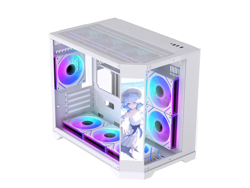 [CASE-224 WHT] WJCOOLMAN Y60 PRO 7UNI FAN LCD WHITE Mid-Tower Gaming PC Case with 7 Pre-Installed UNI Fans & 8.1-Inch IPS LCD Display-CASE-224 WHT