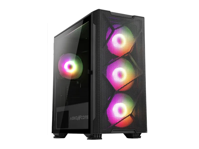 [CASE-170] Abkoncore C550M Mini Tower Computer Case, Front Mesh Design Case, Built-In Front Spectrum Fan (3), 120mm Built-In Rear Spectrum Fan (1), USB 3.0 x 1, USB 2.0 x 2, HD Audio/Mic - Black | C550M-CASE-170