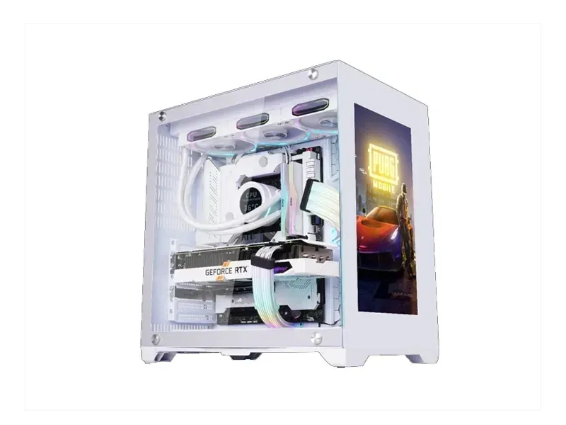 WJCOOLMAN Y70 Pro Y70-7F UNI (LCD) ATX Gaming Cabinet with 13.3 Inch IPS LCD Display & 7 Built-In Uni Fans-CASE-229-230 (White)