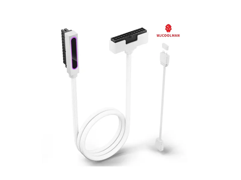 WJCOOLMAN -Hydrus 24-Pin Right-Angle RGB Extension Cable – , 30–50 cm, 250W, 18AWG Copper, Durable PVC-CABLE-062 Black & White (White)