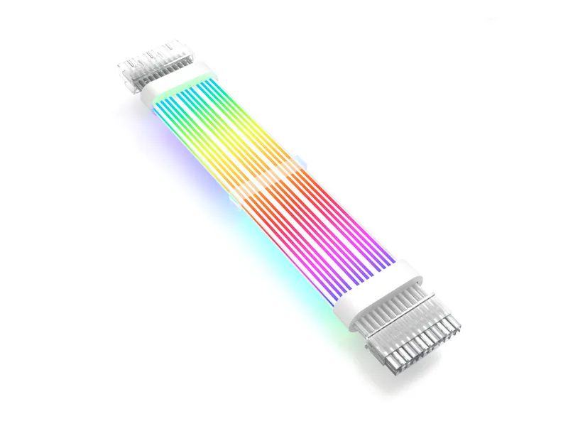 [CABLE-041 WHT] WJCOOLMAN 24-Pin ARGB 80 LED Extension Cable with 5V 3Pin ARGB Sync, 24-Pin Male to Female, Silicone/TPE Cable, 18 AWG Copper Wire, 265mm Length-CABLE-041 WHT-CABLE-041 WHT