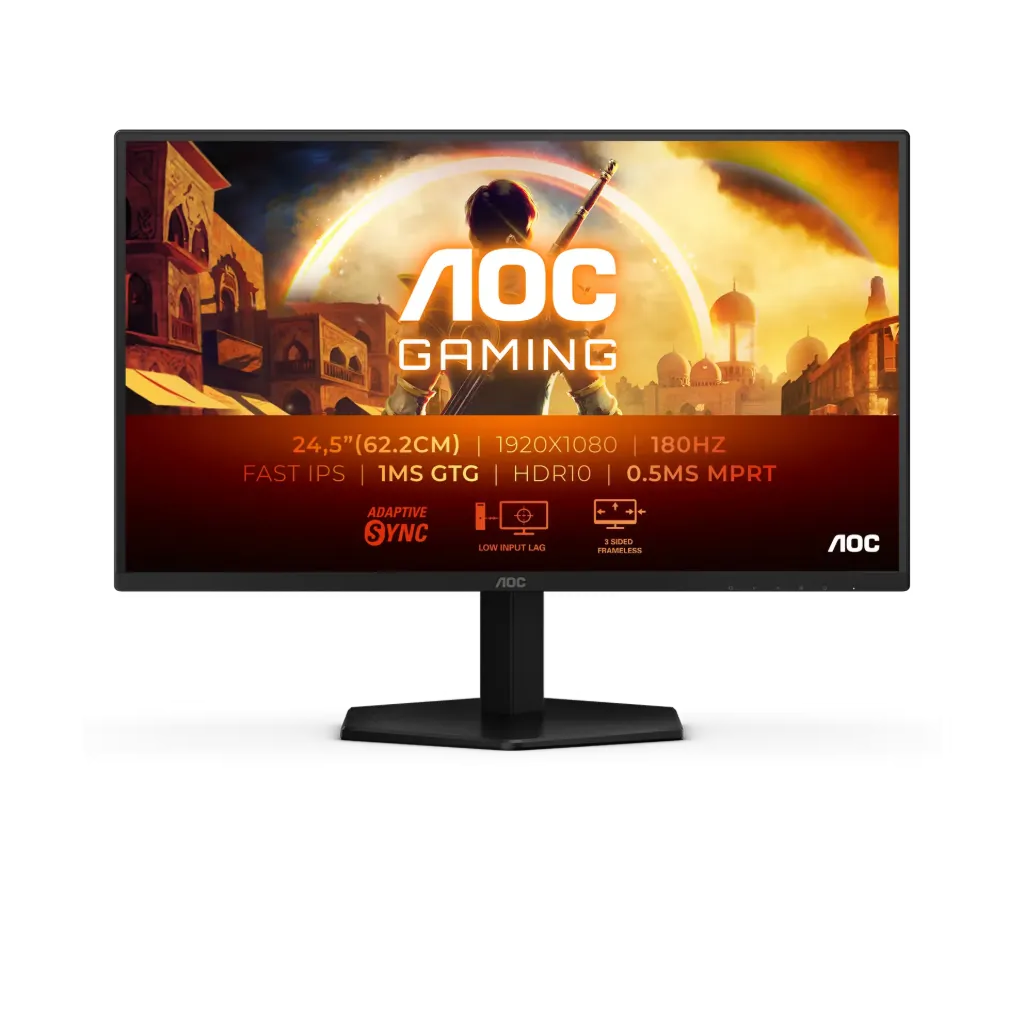 AOC Gaming 25G42E 25 inch Full HD Monitor 180Hz, 1ms, FreeSync Premium, G-Sync Compatible, HDR10, HDMI 2.0 & DisplayPort 1.4, Black Grey