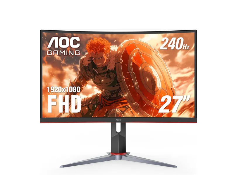 AOC C27G2Z 27-Inch Curved Gaming Monitor, FHD 1920×1080, 240Hz Refresh Rate, 0.5ms MPRT, VA Panel, FreeSync Premium, HDMI 2.0 & DisplayPort 1.2, Black/Red AOC C27G2Z Curved Gaming Monitor