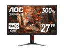 AOC CQ27G4ZH 27" Curved Gaming Monitor, QHD 2K 2560x1440, 1500R VA, 300Hz 0.5ms, HDMI x2, DP x1, Height Adjustable Stand, Xbox PS5 Switch Compatible, 3-Year Zero-Bright-dot