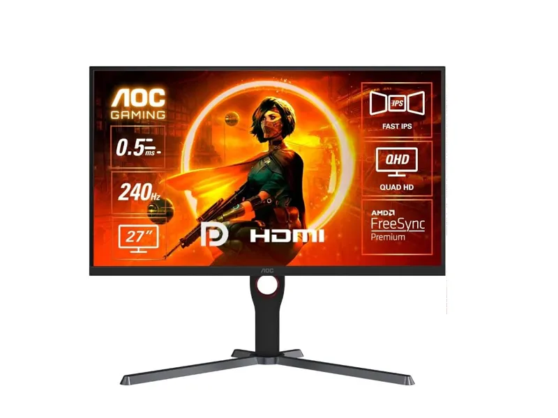 AOC Q27G3ZE 27 Inch QHD Gaming Monitor (2560x1440, 240Hz, 0.5ms MPRT, Fast IPS, AMD FreeSync Premium, DisplayHDR 400, HDMI 2.0, DisplayPort 1.4, Adjustable Stand, Black)