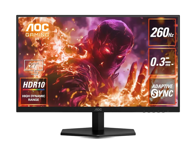 AOC Q27G40ZE 27'' Gaming Monitor, 2560×1440 QHD, Fast IPS, 240Hz (260Hz OC), 0.3ms MPRT, HDR10, Adaptive Sync, HDMI 2.0 x2, DisplayPort 1.4, Tilt, Black & Red