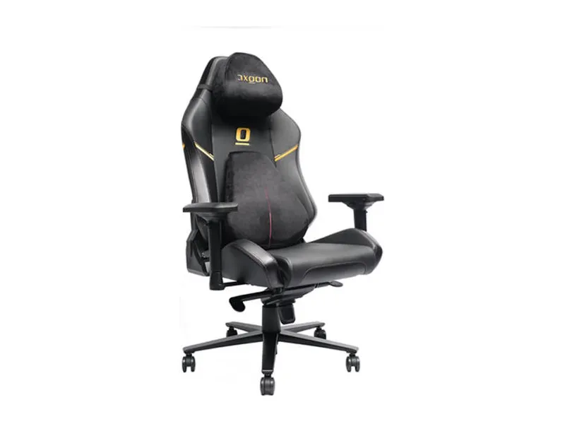 AXGON Ultimate Gaming Chair PU Leather 4D Ergonomic Soft Pad with Class 3 Gas Lift, Headrest & Lumbar Cushion, 90°–180° Reclining, Gold & Black – AX2CU2