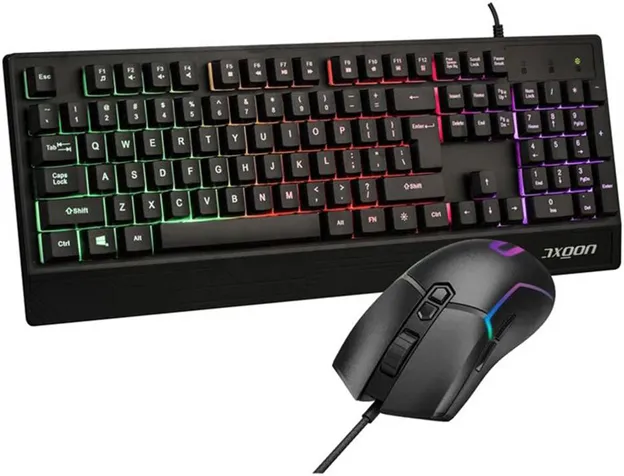 Axgon Wired Gaming Keyboard and Mouse Combo, RGB Backlit, Anti-Ghosting Keys, 825 Sensor, 12000 DPI, Braided Cable, Compatible with Windows 7/8/10 & iOS, Black (ARGK-2104 / ARGM-2101)
